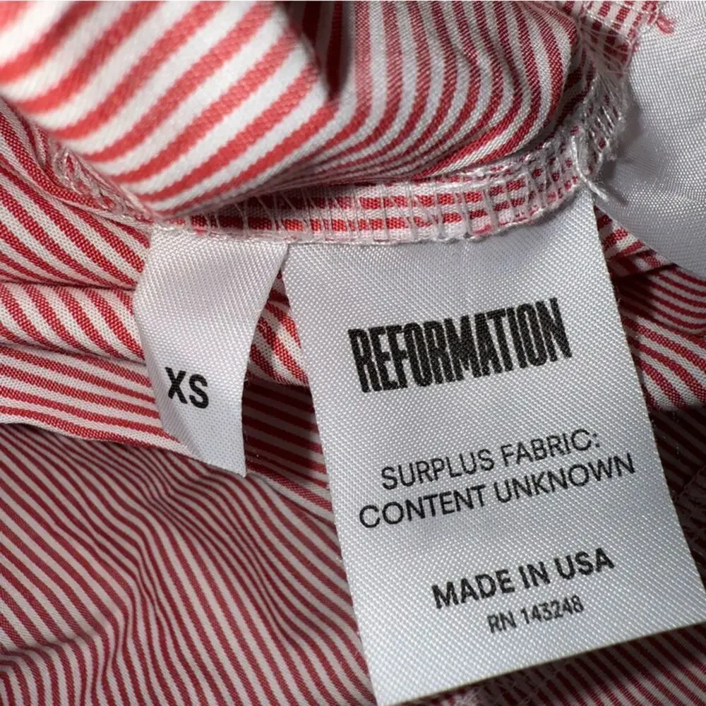 Reformation Women's Red and White Pinstripe Off the Shoulder Top Size XS